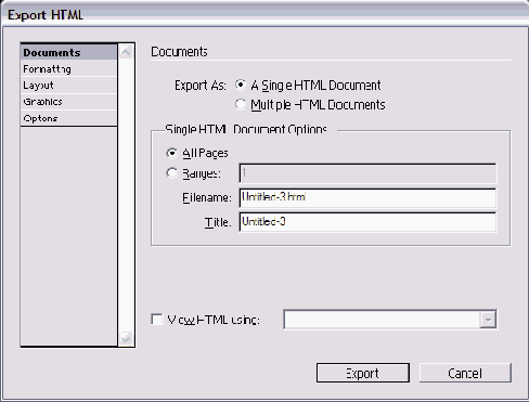   Export HTML 